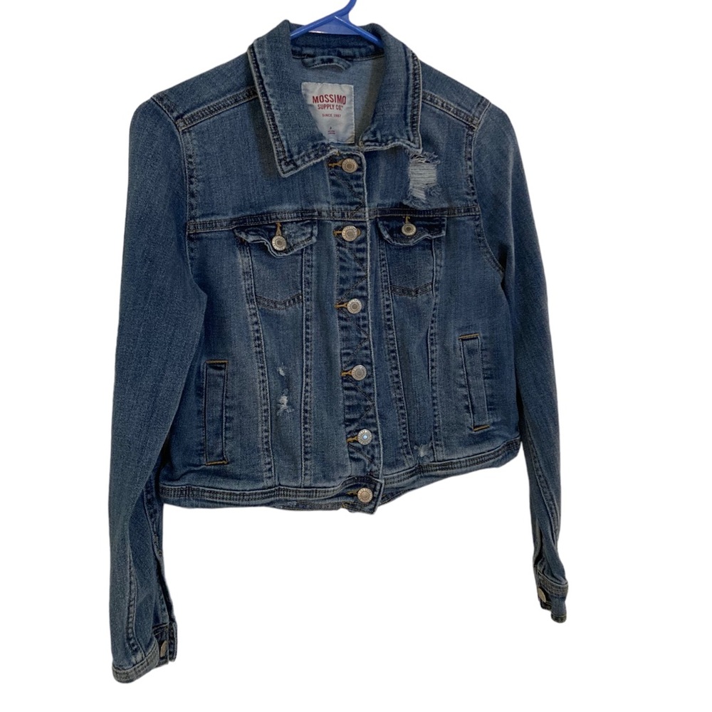 Women’s Medium Blue Washed Collared Button Down Jean Jacket With Pockets. Size S - Picture 3 of 7
